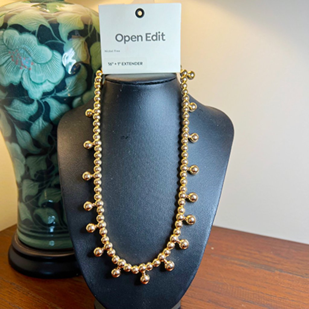 Open Edit - Gold Beaded Orb Station Necklace Nwt